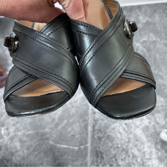 Coach Meggie Black Leather Open-Toe Block Heel Mules Size 7.5B - Picture 12 of 16